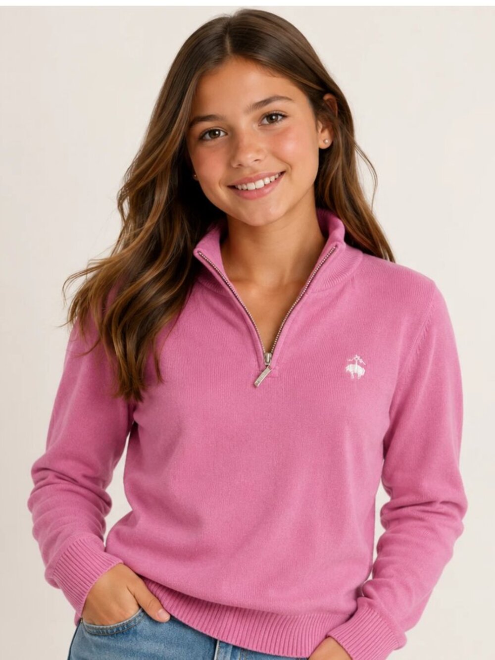 Brooks Brothers Pink Sweater Cotton Quarter Zip Girls Medium